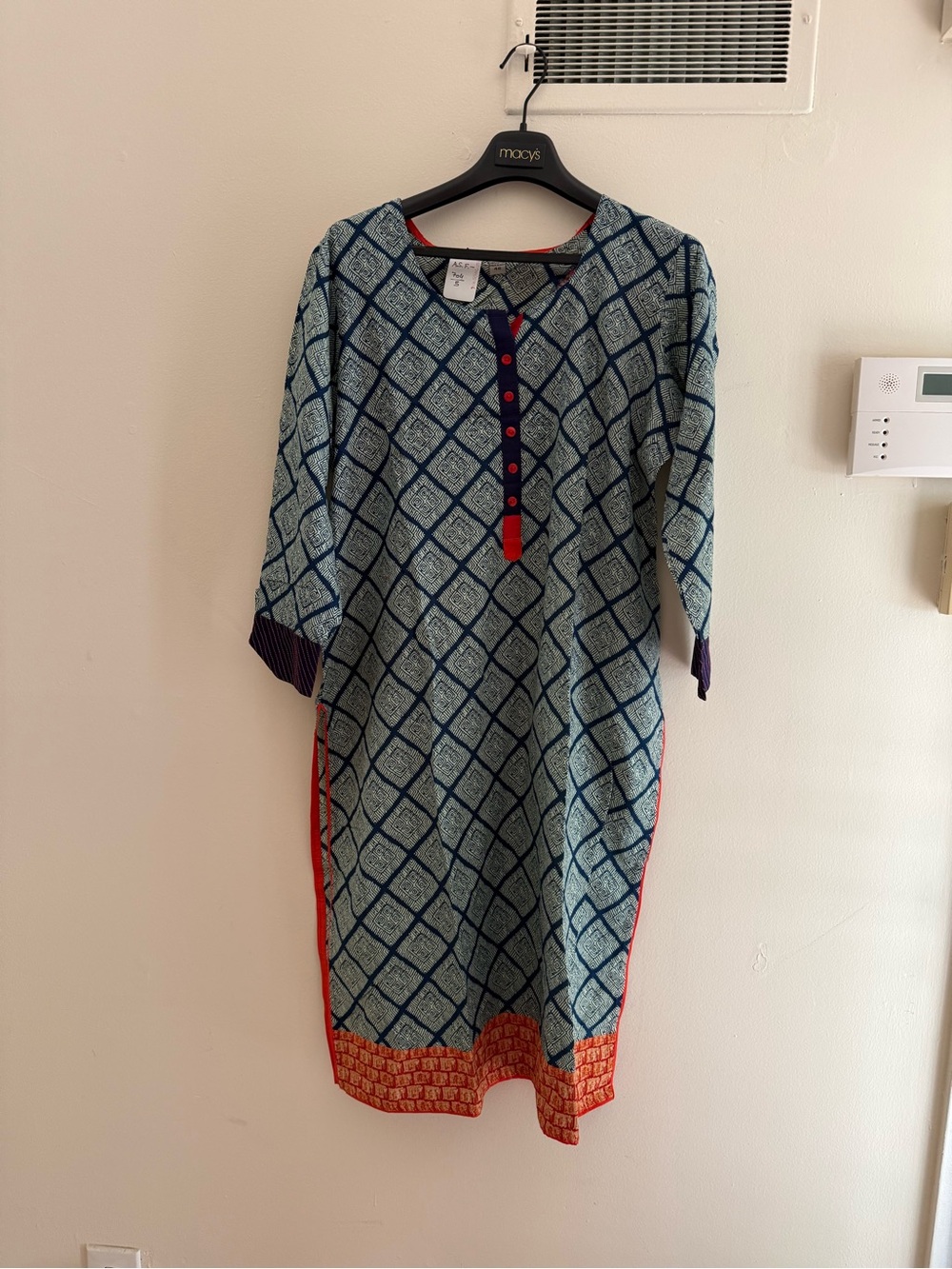 Printed Blue & Teal Geometric Kurta with Trim